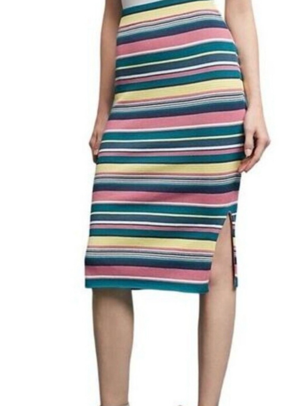 NWT Anthropologie Maeve Striped Knit Pull-On Midi Skirt Pink Multi, Size M